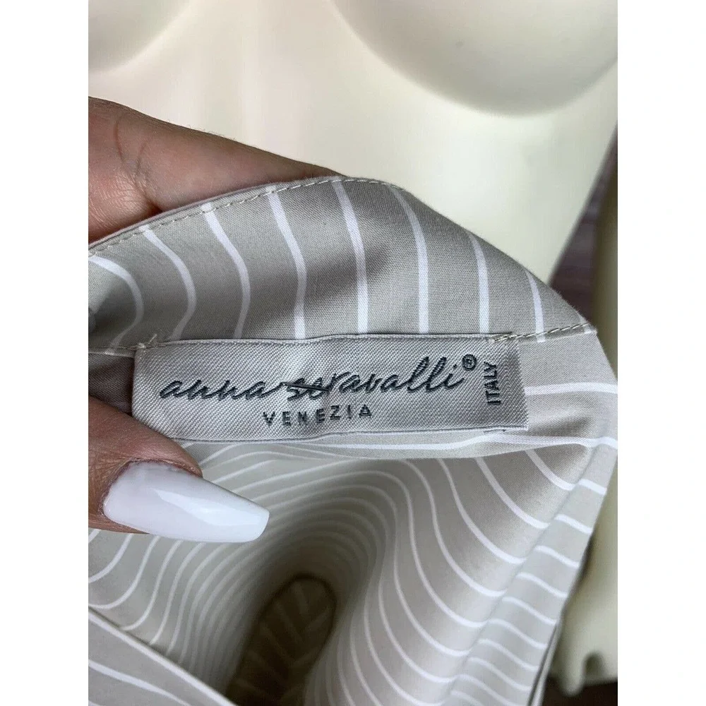 Anna Seravalli Stripe Vneck Half Sleeve White Blouse Top